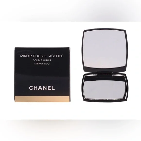 NIB CHANEL Black Compact Dual Mirror Blk Drawstring Logo Pouch Dustbag 4 ITEMS - Picture 6 of 16